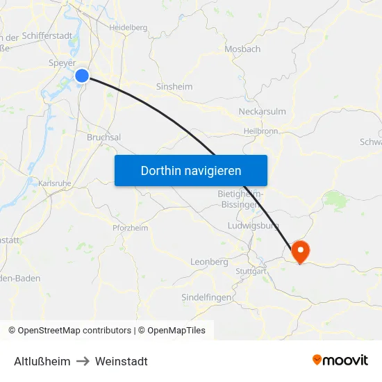 Altlußheim to Weinstadt map