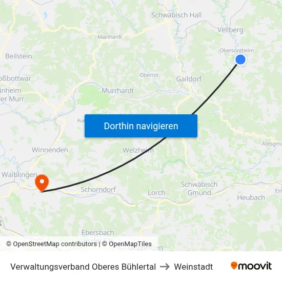 Verwaltungsverband Oberes Bühlertal to Weinstadt map