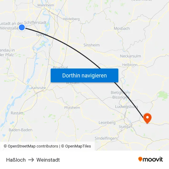 Haßloch to Weinstadt map