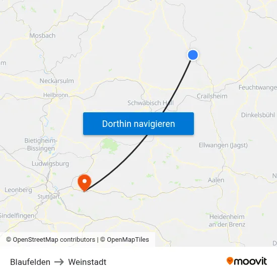Blaufelden to Weinstadt map