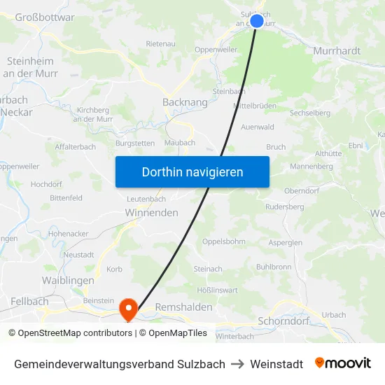 Gemeindeverwaltungsverband Sulzbach to Weinstadt map