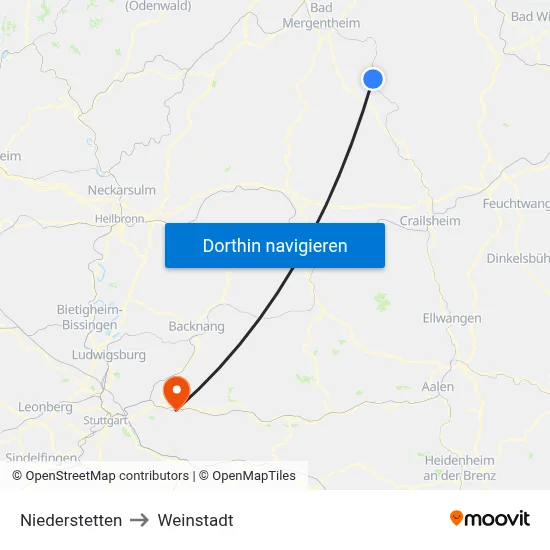 Niederstetten to Weinstadt map