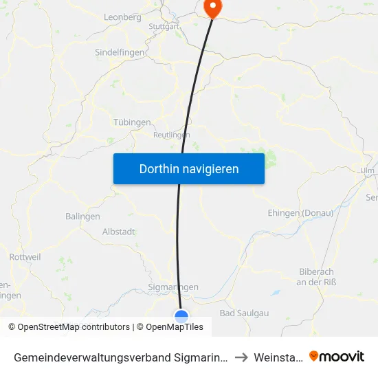 Gemeindeverwaltungsverband Sigmaringen to Weinstadt map