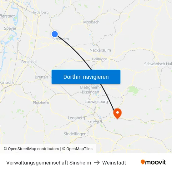 Verwaltungsgemeinschaft Sinsheim to Weinstadt map