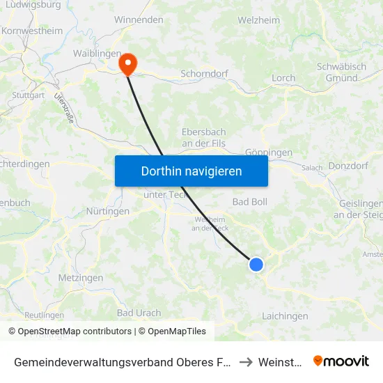 Gemeindeverwaltungsverband Oberes Filstal to Weinstadt map