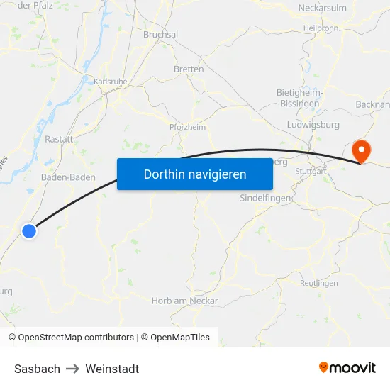 Sasbach to Weinstadt map