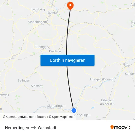 Herbertingen to Weinstadt map