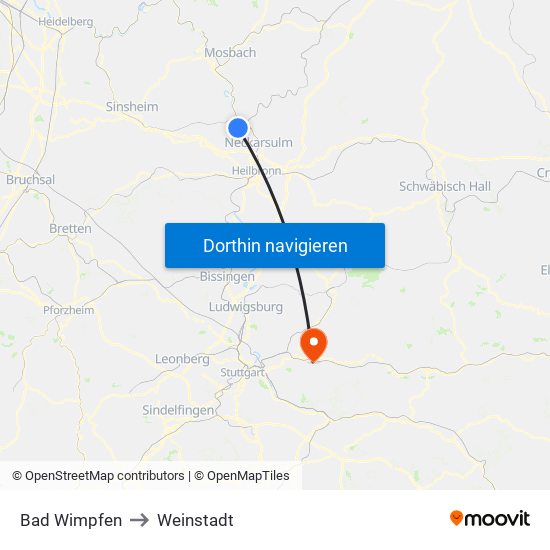 Bad Wimpfen to Weinstadt map