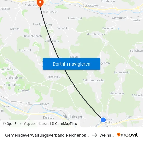 Gemeindeverwaltungsverband Reichenbach An Der Fils to Weinstadt map