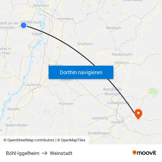 Böhl-Iggelheim to Weinstadt map