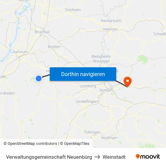 Verwaltungsgemeinschaft Neuenbürg to Weinstadt map