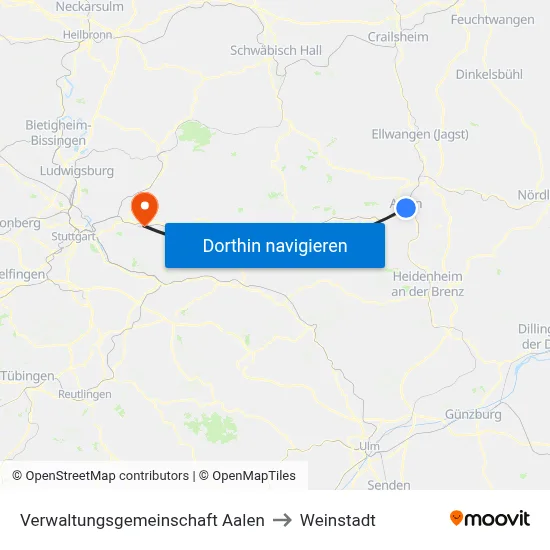 Verwaltungsgemeinschaft Aalen to Weinstadt map