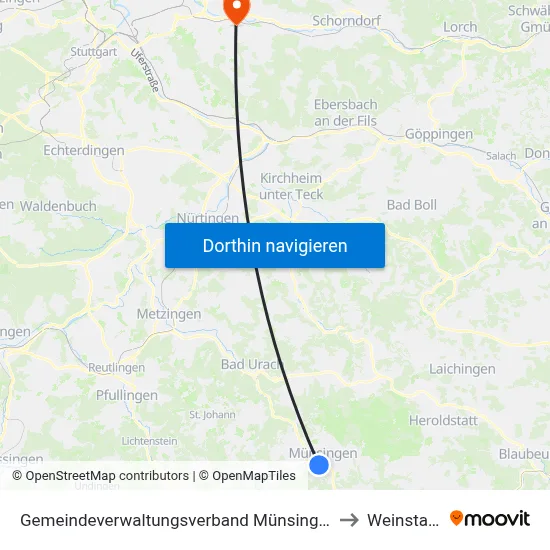 Gemeindeverwaltungsverband Münsingen to Weinstadt map