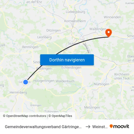 Gemeindeverwaltungsverband Gärtringen/Ehningen to Weinstadt map