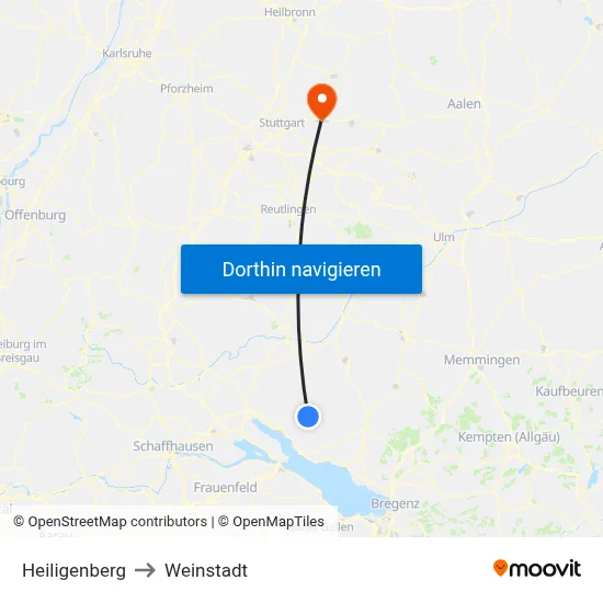 Heiligenberg to Weinstadt map