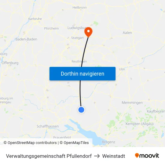 Verwaltungsgemeinschaft Pfullendorf to Weinstadt map