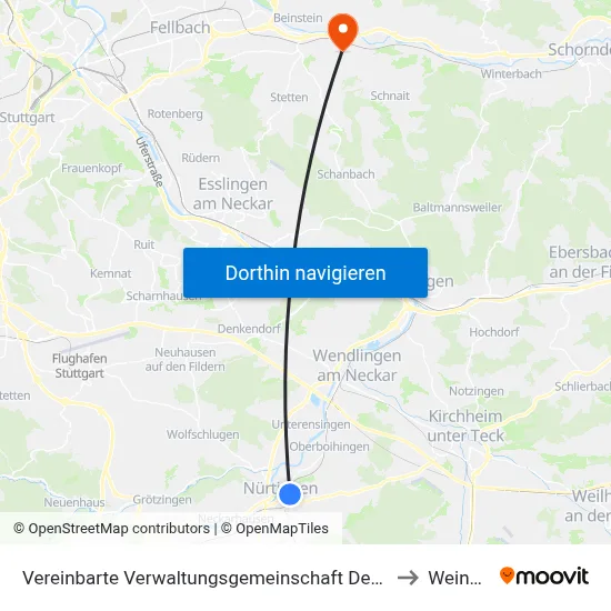 Vereinbarte Verwaltungsgemeinschaft Der Stadt Nürtingen to Weinstadt map