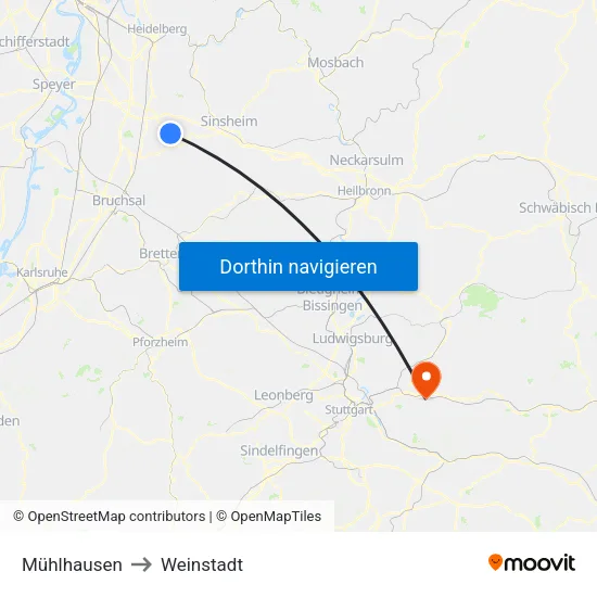 Mühlhausen to Weinstadt map