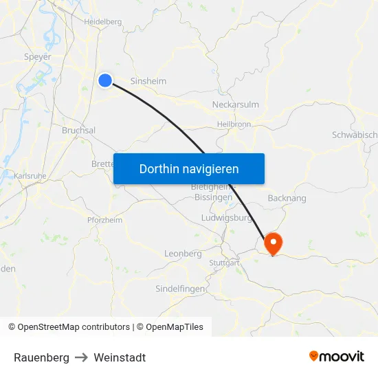 Rauenberg to Weinstadt map