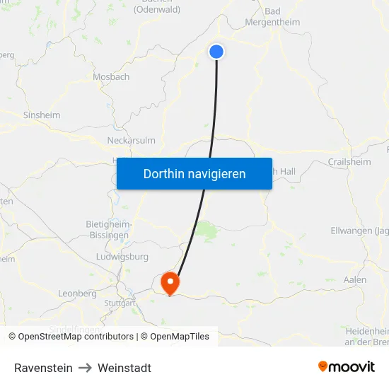 Ravenstein to Weinstadt map