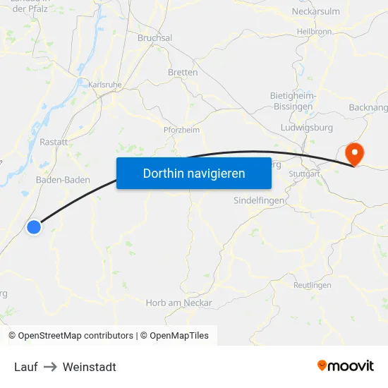 Lauf to Weinstadt map