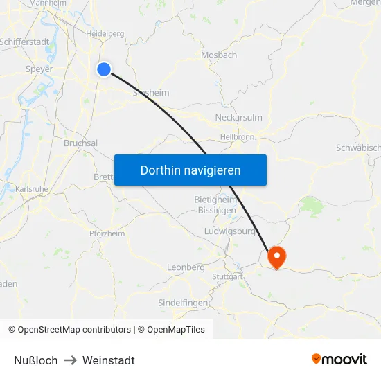 Nußloch to Weinstadt map