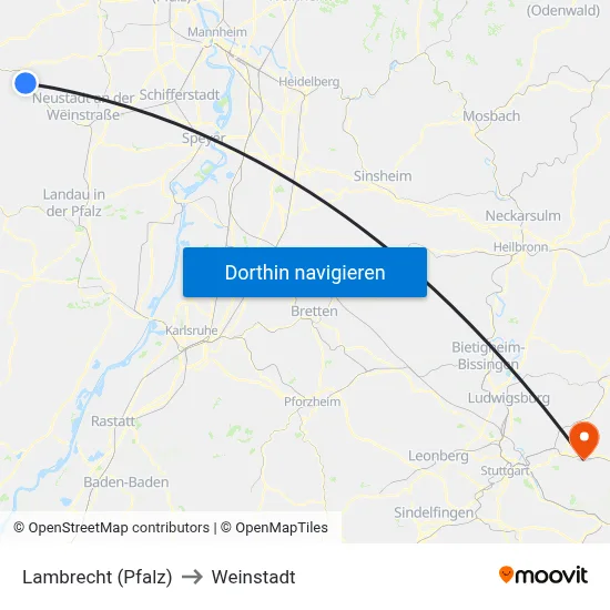 Lambrecht (Pfalz) to Weinstadt map