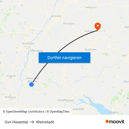 Gvv Hexental to Weinstadt map