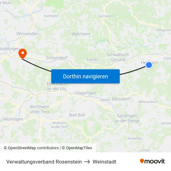 Verwaltungsverband Rosenstein to Weinstadt map