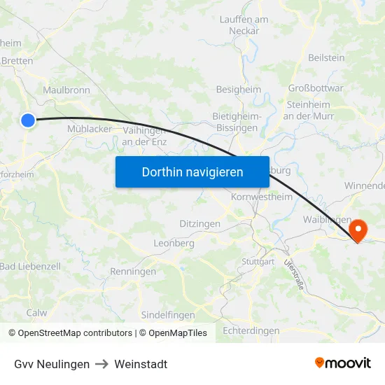 Gvv Neulingen to Weinstadt map