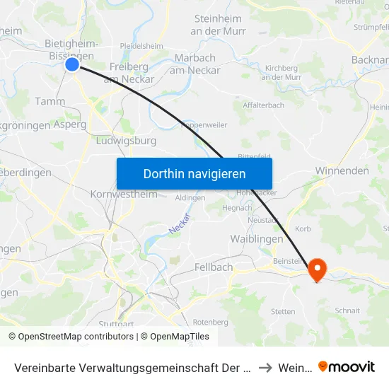 Vereinbarte Verwaltungsgemeinschaft Der Stadt Bietigheim-Bissingen to Weinstadt map