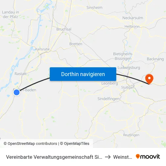Vereinbarte Verwaltungsgemeinschaft Sinzheim to Weinstadt map