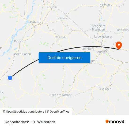 Kappelrodeck to Weinstadt map