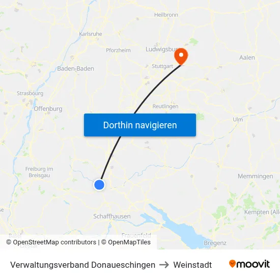 Verwaltungsverband Donaueschingen to Weinstadt map