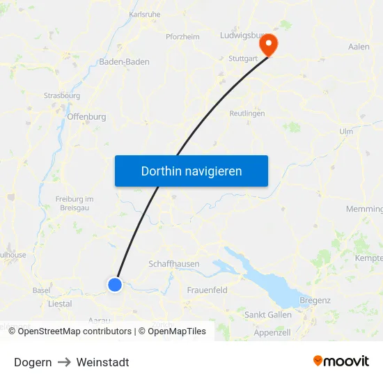 Dogern to Weinstadt map