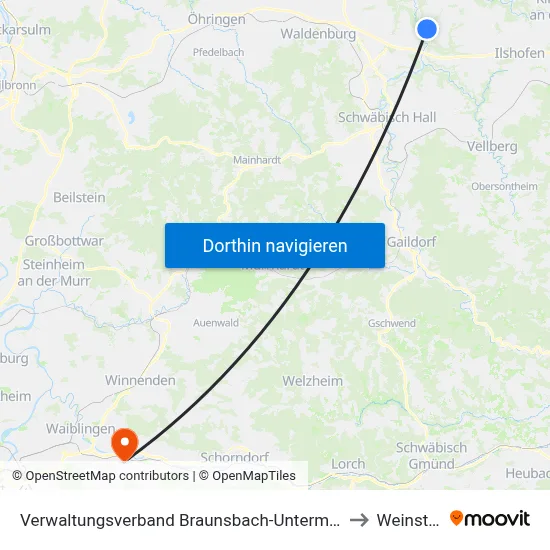 Verwaltungsverband Braunsbach-Untermünkheim to Weinstadt map