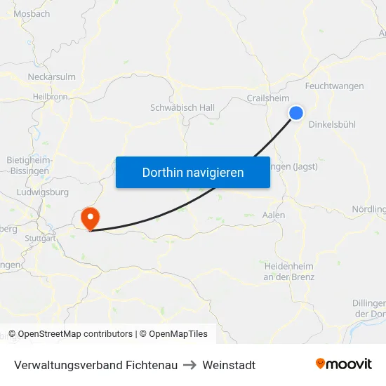 Verwaltungsverband Fichtenau to Weinstadt map
