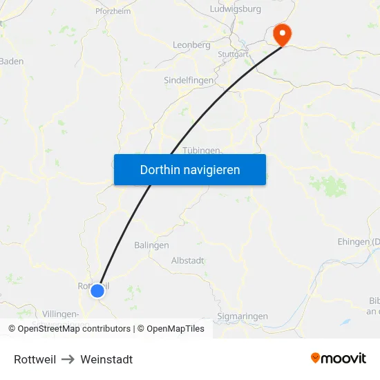 Rottweil to Weinstadt map