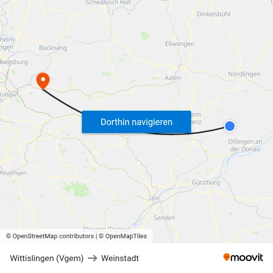 Wittislingen (Vgem) to Weinstadt map