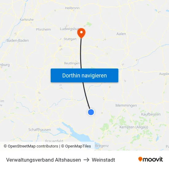 Verwaltungsverband Altshausen to Weinstadt map