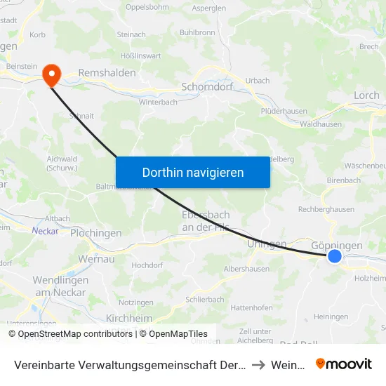Vereinbarte Verwaltungsgemeinschaft Der Stadt Göppingen to Weinstadt map