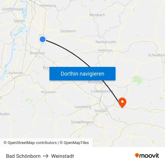 Bad Schönborn to Weinstadt map