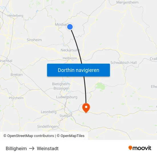 Billigheim to Weinstadt map