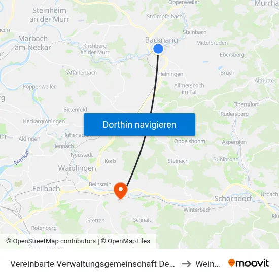 Vereinbarte Verwaltungsgemeinschaft Der Stadt Backnang to Weinstadt map