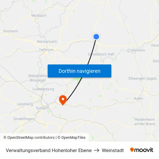 Verwaltungsverband Hohenloher Ebene to Weinstadt map