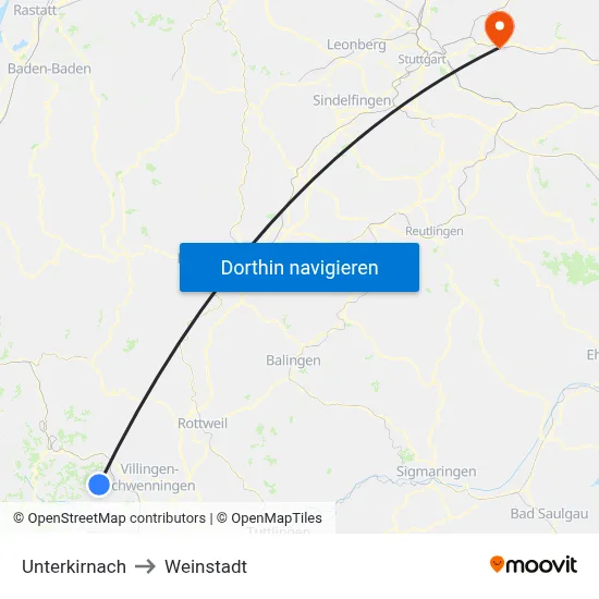 Unterkirnach to Weinstadt map