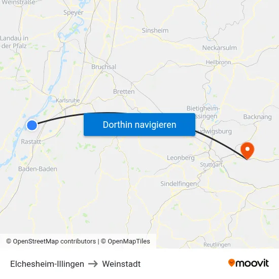 Elchesheim-Illingen to Weinstadt map