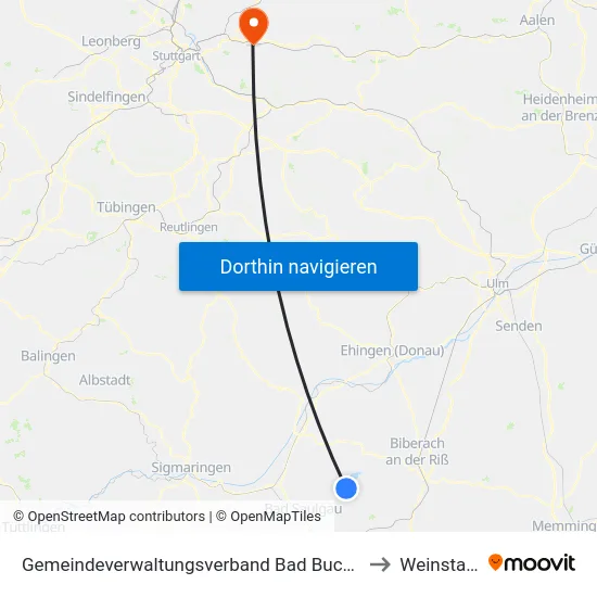 Gemeindeverwaltungsverband Bad Buchau to Weinstadt map