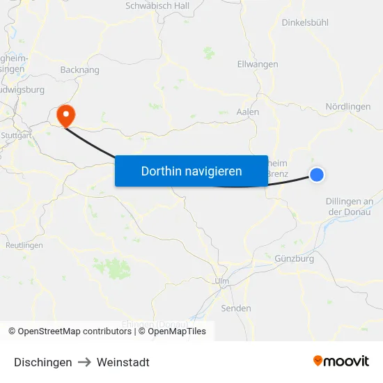 Dischingen to Weinstadt map