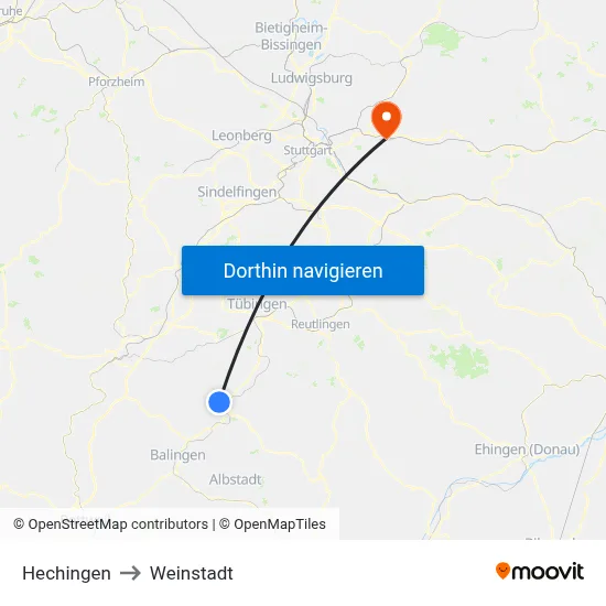 Hechingen to Weinstadt map
